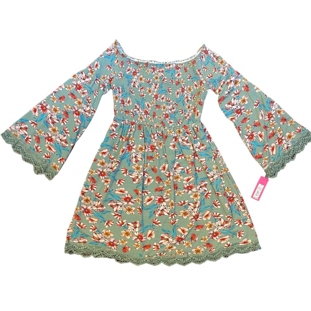 NWT Juniors’ Xhilaration Jade Haze Off the Shoulder Floral Print  Dress Size M - Picture 2 of 8